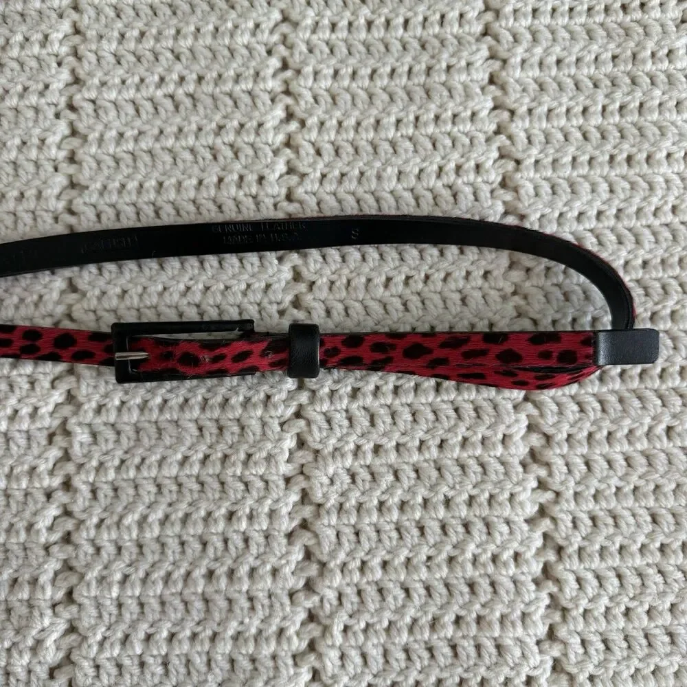 Vintage 90s CARLISLE Cow Hair Leather Red And Black Skinny Belt Size Small USA